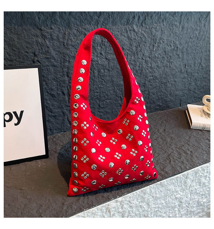 Wholesale Bag Polka Dot Rivet Underarm Bag Retro Portable Bucket Women' s Bag